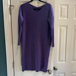 Purple V-Neck Wool Knit Dress